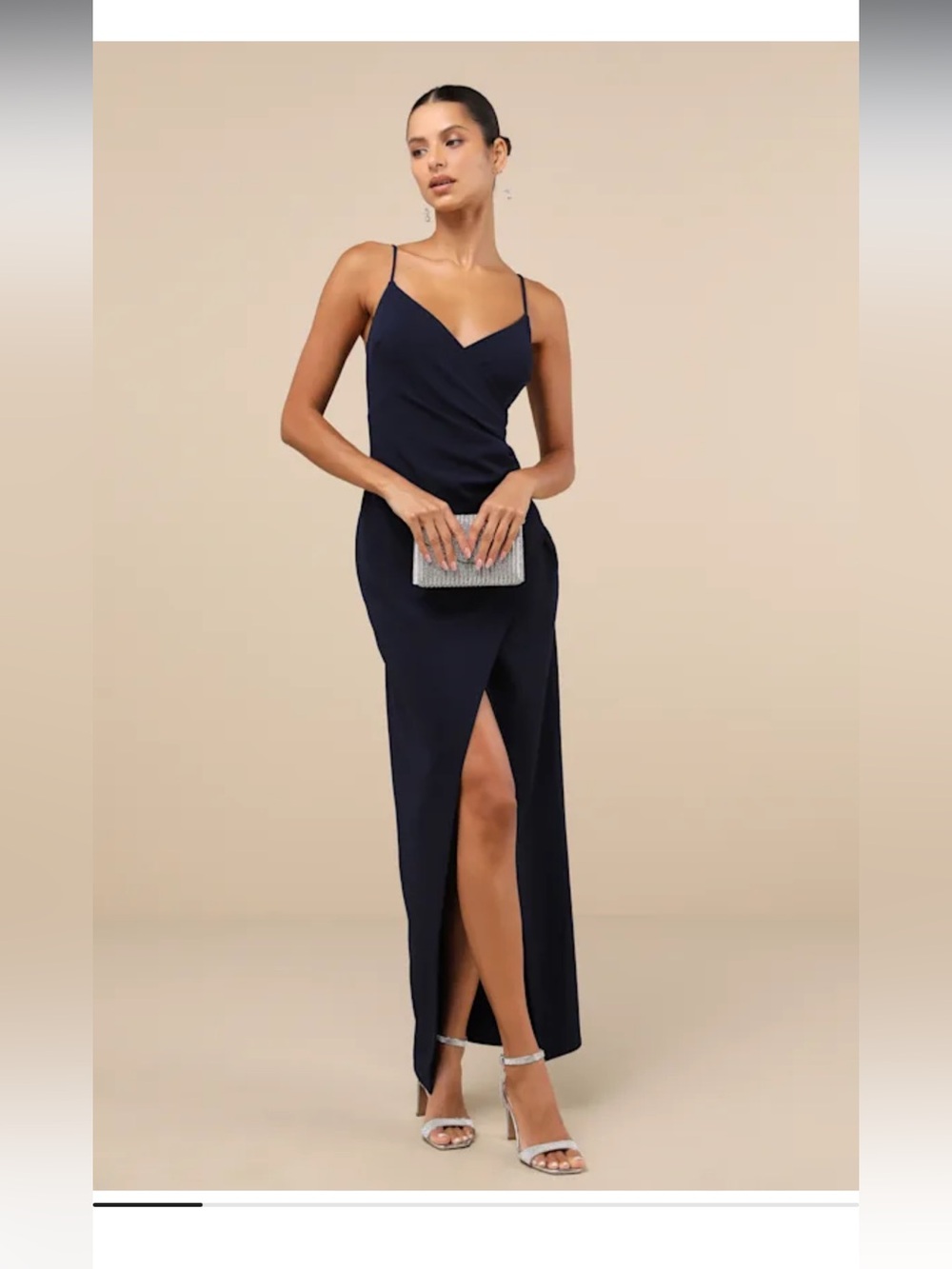 Lulu's Sweetest Admirer Navy Blue Ruched Surplice Maxi Dress Medium